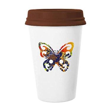 Imagem de Borboletas com estampa floral, caneca de grafite de vidro para beber café com tampa de cerâmica