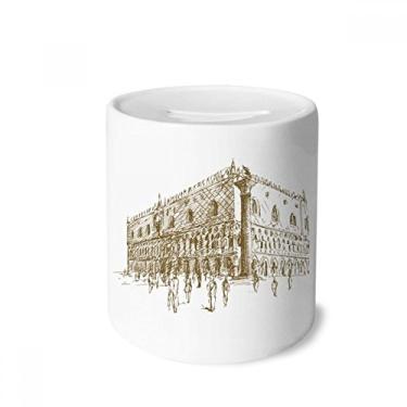 Imagem de DIYthinker Caixa de moedas de cerâmica com desenho de marco de arquitetura para guardar dinheiro