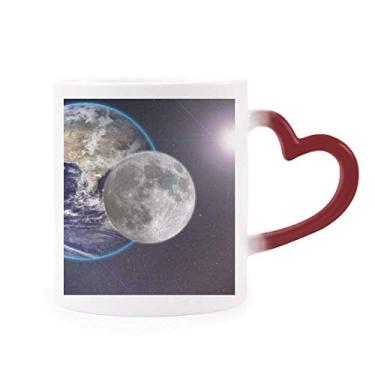 Imagem de Caneca branca azul planeta branco sensível ao calor copo de grés que muda de cor vermelha