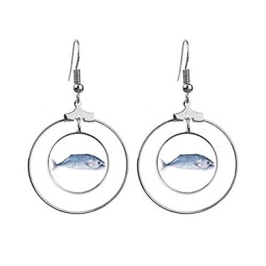 Imagem de Brincos pequenos de peixe oceano azul fresco com argola pendente joia círculo gota
