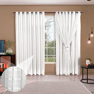 Imagem de Cortina 4 Metros de Voal Xadrez com Forro Microfibra - Cor Branca