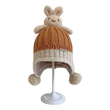 Imagem de RTUGOVT Gorro de tricô – Gorro de tricô trançado com orelhas de coelho Kawaii gorro de lã quente tendência bonita moda personalidade outono inverno