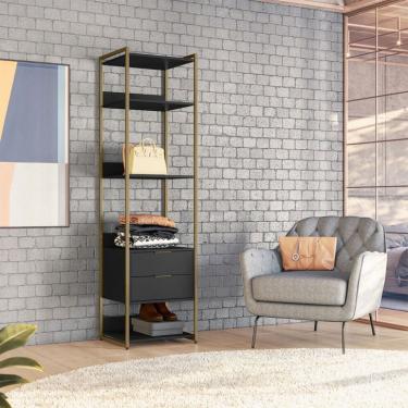 Imagem de Guarda-Roupa Closet Industrial Mital 2 Gavetas Preto e Dourado 54 cm
