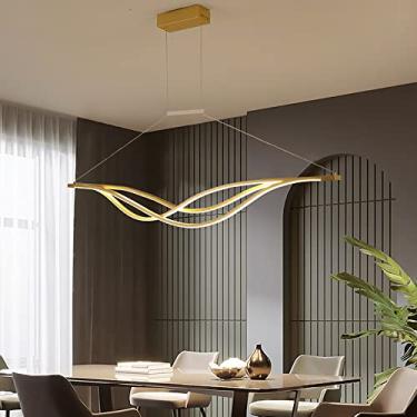 Imagem de Lustres modernos de LED Linear Kitchen Island Luminárias pendentes Luz de teto suspensa linear contemporânea para sala de jantar, quarto, sala de estar, 3 cores reguláveis