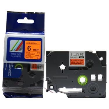 Imagem de Fita Refil Compatível TZ-B11 TZe-B11 Laranja Fluorescente Neon 6mm para Rotulador Brother PT-H105 PT-H110 PT-D200 PT-D210 PT-D400 PT-D410 PT-D600 PT-D610BT PT-P300BT P-Touch Cube