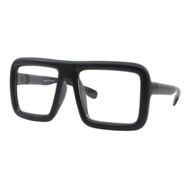 Imagem de PASTL Armação de óculos quadrados grossos, lentes transparentes, superdimensionadas, modernas, preto fosco, Preto fosco, tamanho �nico
