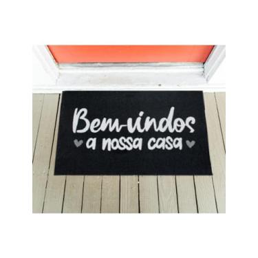 Imagem de Tapete Porta Entrada Frases Antiderrapante Emborrachado 60x40cm (Bem vindos nossa casa Preto)