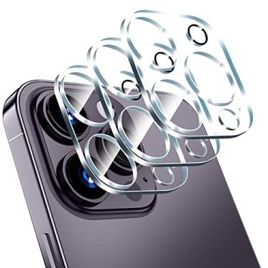 Imagem de imluckies [Pacote com 3] Protetor de lente de câmera para iPhone 14 Pro de 6,1 polegadas / iPhone 14 Pro Max 6,7 polegadas, filme de vidro temperado 9H com anel anti-flash, HD transparente, resistente a arranhões, compatível com capas, fácil instalação