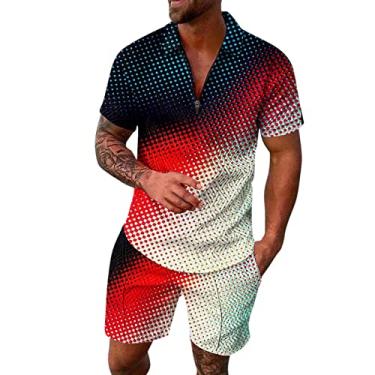 Imagem de Conjunto masculino de 2 peças, conjunto de camisa polo de manga curta e shorts para férias de verão para homens, K#_rosa, G