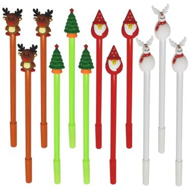 Imagem de Maydahui 12 canetas esferográficas com tema natalino, tinta gel preta, árvore de Natal, boneco de neve, rena, Papai Noel, para meninos e meninas, acessório de decoração de mesa