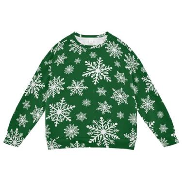 Imagem de Yuiboo Moletom infantil para meninos de Natal, manga comprida, pulôver com gola redonda, camisetas de inverno, roupas 4-10T, Flocos de neve de Natal, verde, 9-10 Anos