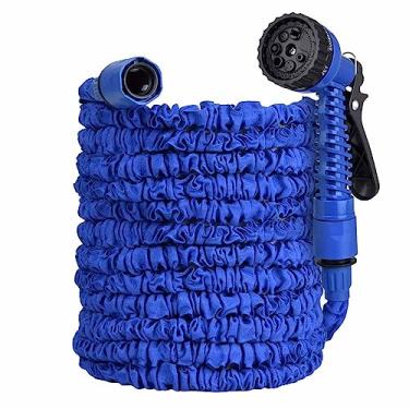 Imagem de Tubo de mangueira de jardim expansível, mangueira de jardim de 30 m com bico de pulverização de 7 funções, mangueira mágica expansível flexível com acessórios de 1,27 cm, 1/2", terno de mangueira mágica para lavagem de jardinagem, azul