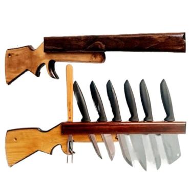 Imagem de Cepo Porta Facas de Parede em Madeira Modelo Escopeta CBC MIlitary