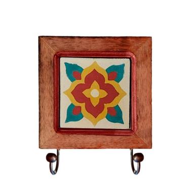 Imagem de Cabideiro De Madeira Com Ladrilho Hidráulico Porta Chaves Bolsas Ladrilho K1