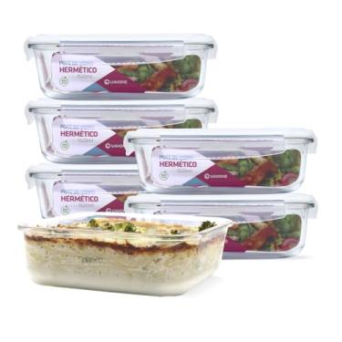 Imagem de Conjunto 6 Potes Vidro Herméticos Marmita Mantimentos 1520ml (Branco)