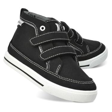 Imagem de Hurley Tênis de lona infantil e infantil Tedd com alças – Tênis de skate de corte alto para crianças, calçados esportivos para meninos e meninas, sapatos duráveis para escola, Lona preta, 9 Toddler