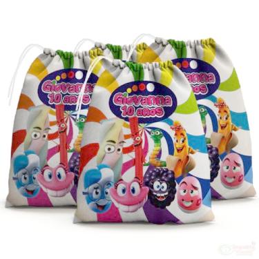 Imagem de Sacolinhas Surpresa Personalizada Tecido Balas Coloridas (Sacolinhas 15x20, Unidades, 30)