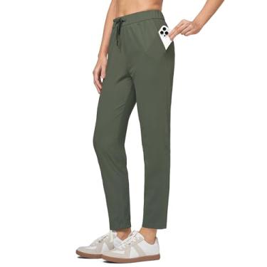 Imagem de Willit Calça de moletom feminina para relaxar com stretch, calça para viagem, corrida, corrida, ioga, vestido com cordão e bolsos, verde-oliva GG