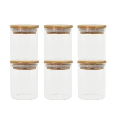 Imagem de Kit com 6 Potes de Vidro para Mantimentos com Tampa de Bambu 200mL - O