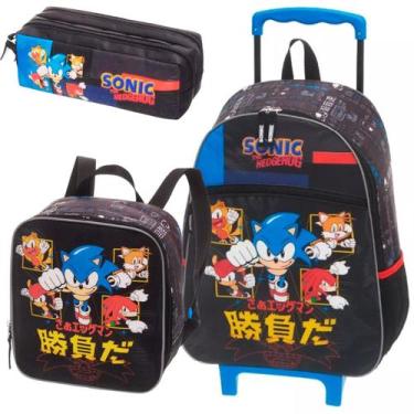 Imagem de Kit Mochila Rodinha Lancheira Estojo Duplo Sonic Go Fast - Pacific