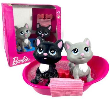 Imagem de Kit Mini Pet 2 Gatas da Barbie Banho com Banheira Original - Pupee, Ga