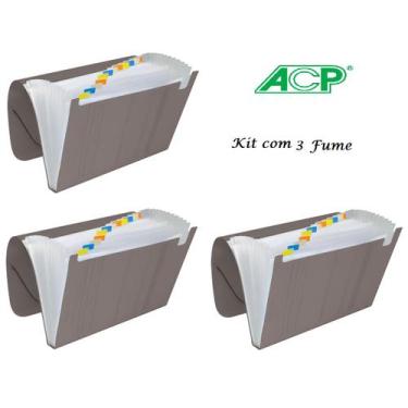 Imagem de Pasta Sanfonada Plastica A4 12 Div. Fume Kit c/3 Pcs ACP