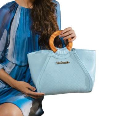 Imagem de Bolsa Sacola Grande Feminina Tote Luxo Azul Alça Mão Moderno - Tulio R