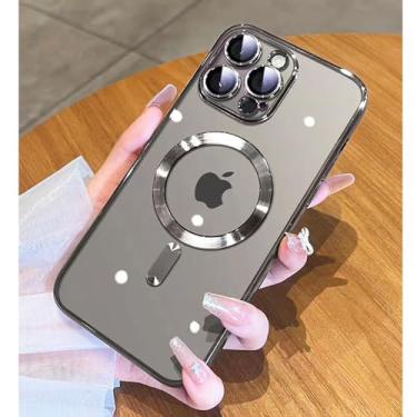 Imagem de ZinLyuen Capa magnética para iPhone 16 Pro Max transparente compatível com MagSafe protetor de lente de câmera integrado macio e fino à prova de choque para iPhone 16 Pro Max 6,9 polegadas - Titânio