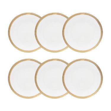 Imagem de Jogo 6 pratos 19 cm para sobremesa de porcelana branca e dourado Paddy
