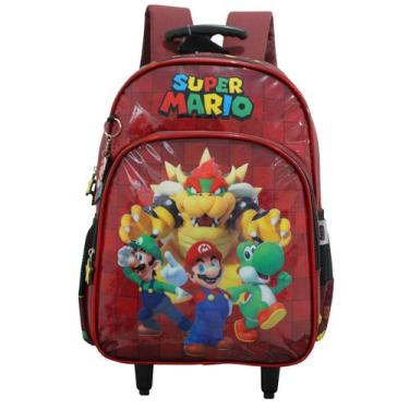 Imagem de Mochila Escolar De Rodinhas 2 Bolsos Super Mario Infantil - Vinho - Lu
