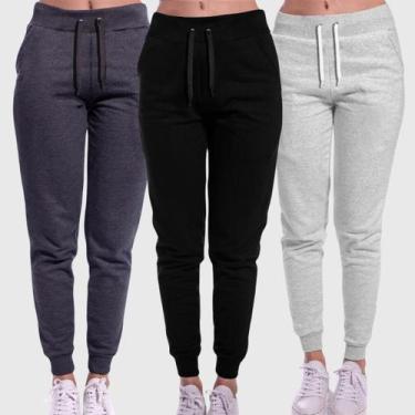 Imagem de Kit 3 Calças Moletom Femininas Lisas Benellys, M, Preto, Chumbo, Cinza