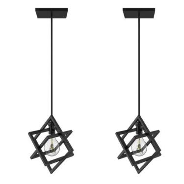 Imagem de Kit 2 Pendentes Luminárias de Teto Cubo Industrial Preto - Unidas