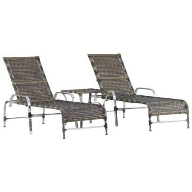 Imagem de 2 Espreguiçadeiras Catar e Mesa Garden Regulável Para Piscina, Jardim 