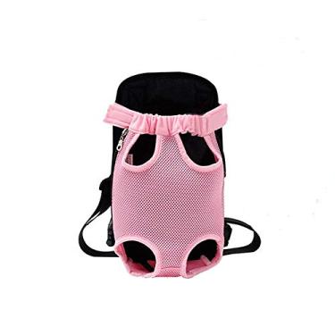 Imagem de Mochila de transporte de cachorro com pernas rosa para fora da frente para transporte de animais de estimação confortável bolsa para filhotes com alça de ombro e alça para viagem, caminhadas, acampamento
