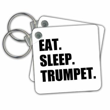 Imagem de 3dRose Eat Sleep Trumpet - Texto preto - Chaveiros musicais, 5,7 cm x 5,7 cm, conjunto de 2 (kc_180452_1)