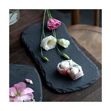 Imagem de Espaçoso Tábua de charcutaria preta Tábua de charcutaria de ardósia Bandejas e travessas de festa vintage Tábua de queijo Tábua de corte de pão para entretenimento Multifuncional
