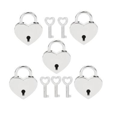 Imagem de VerRich Cadeado prateado em forma de coração, mini fechaduras vintage com chave para bolsa, caixa de joias, caixa de armazenamento, livro diário
