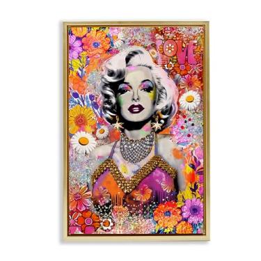 Imagem de Stupell Industries Arte de parede hippie Bedecked Marilyn em tela flutuante emoldurada por Jess Stempel, moldura flutuante dourada, 43 x 63 cm