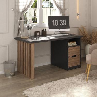Imagem de Mesa Escrivaninha para Home Office e Estudos 2 Gavetas Florence Nogal/Preto