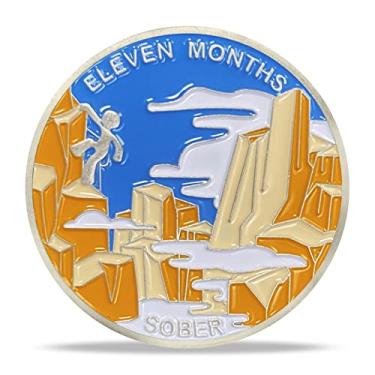Imagem de Presentes de moeda de sobriedade de 11 meses | Moeda AA de escalada de montanha - Medalhão de chip AA HA com citação motivacional | Presentes de narcóticos, alcoólicos anônimos para o mês de