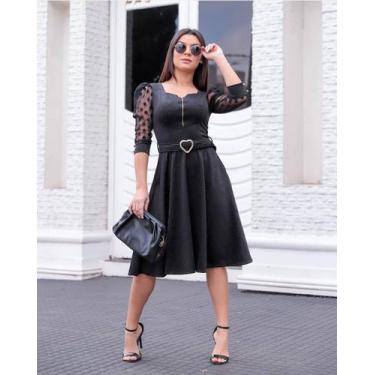 Imagem de Vestido Godê Rodado Moda Evangélica Social - Universo do Closet, Preto