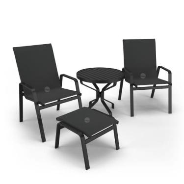 Imagem de Conjunto Ripado 2 Cadeiras com Mesa e Apoio Alumínio Preto - Aluv Móve