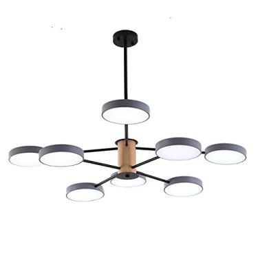 Imagem de ZZZYZ Moderno 8 luzes LED Sputnik candeeiro suspenso redondo madeira acrílico sombra vintage metal cromado Plafon LED teto para cozinha sala de jantar da ilha pia bar - o cinzento está atenuado 8