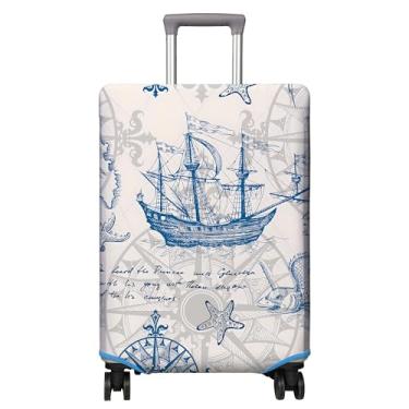 Imagem de PtRug Capa protetora de mala de viagem serve para capas de rodas de 45 a 81 cm com estampa de itens relacionados a viagens, flor, protetor de bagagem elástico P/M/G/GG, b-2, XL(29-32in)