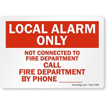Imagem de SmartSign Etiqueta adesiva de vinil, legenda "Alarme local apenas ligue para telefone do corpo de bombeiros_", 8,9 cm de altura x 12,7 cm de largura, vermelho sobre branco