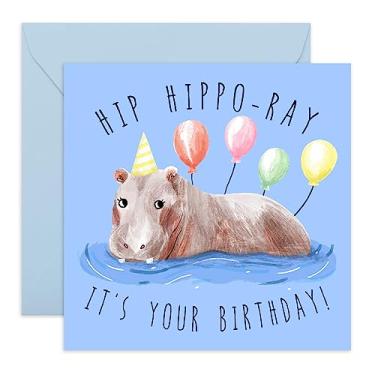 Imagem de Central 23 - Cartão de aniversário para ele – "Hip Hipporay" – Cartão de feliz aniversário para homens – Filho neto sobrinho irmão – Vem com adesivos engraçados