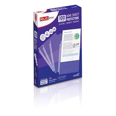 Imagem de RUBEX Mini protetores de lençol pesados – 100 folhas | Carregamento superior, 7 furos reforçados 14 x 21 cm | Mini fichários para protetores de página, sem ácido, seguro para arquivamento para