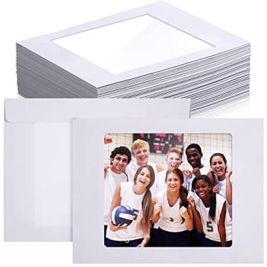 Imagem de 100 peças de envelopes de janela de rosto inteiro de 22 x 30 cm, papel de 16,8 kg, livreto branco brilhante com janela completa transparente para fotos, catálogo, revistas, certificados, calendário da empresa