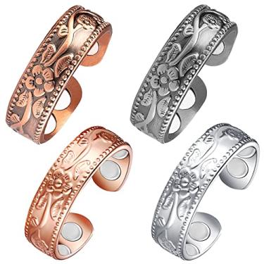 Imagem de Vicmag 4 peças de anéis de cobre para mulheres artrite anel magnético para alívio da dor com 3500 ímãs Gauss senhoras dedos polegar 100% sólido puro cobre joia presente, metal, Sem pedras preciosas