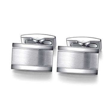 Imagem de Abotoaduras retangulares HONEY BEAR para presente de casamento masculino em aço normal Prata